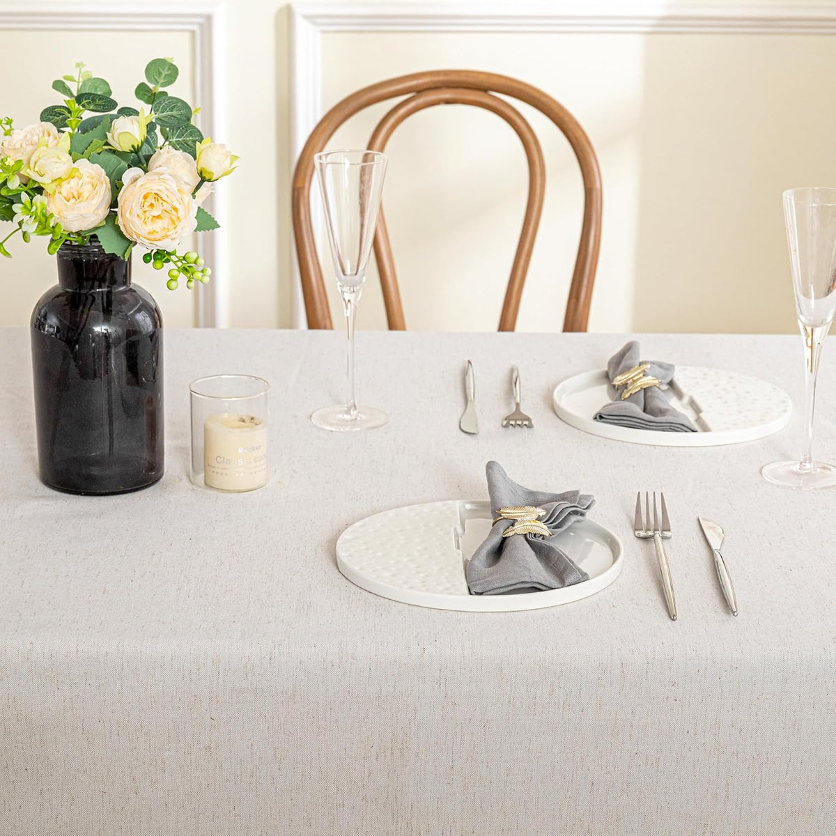 MYSKY HOME Table Cloth 60x60 in Rectangle Table, Heavy Duty Cotton Tassel Linen Look Waterproof