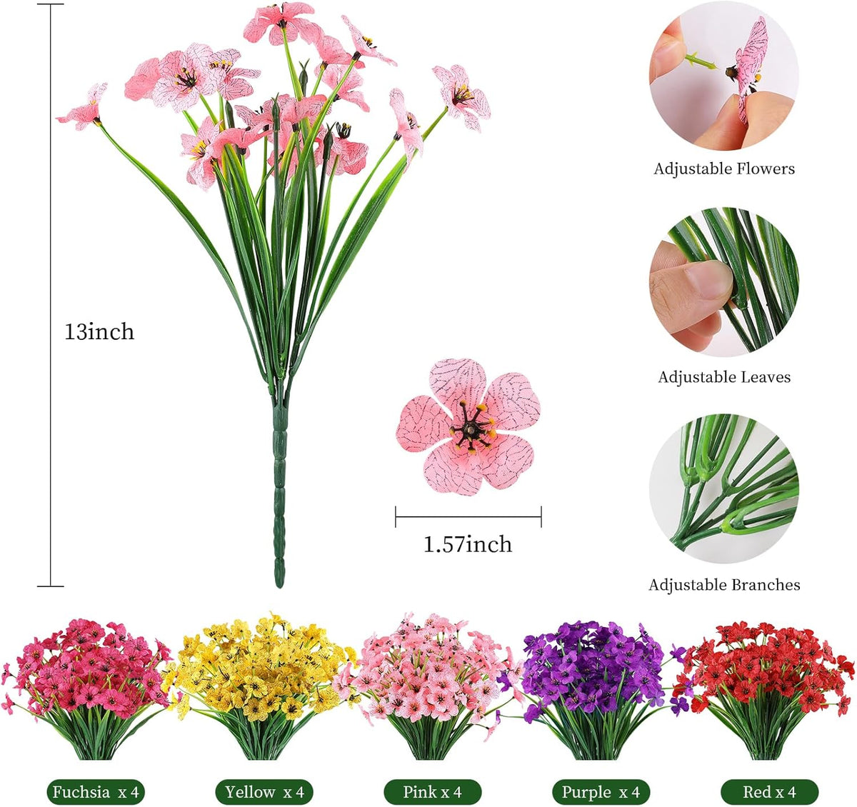 AmyHomie 20 Bundles Artificial Flowers for Outdoor Outside Spring Summer Decoration UV Resistant