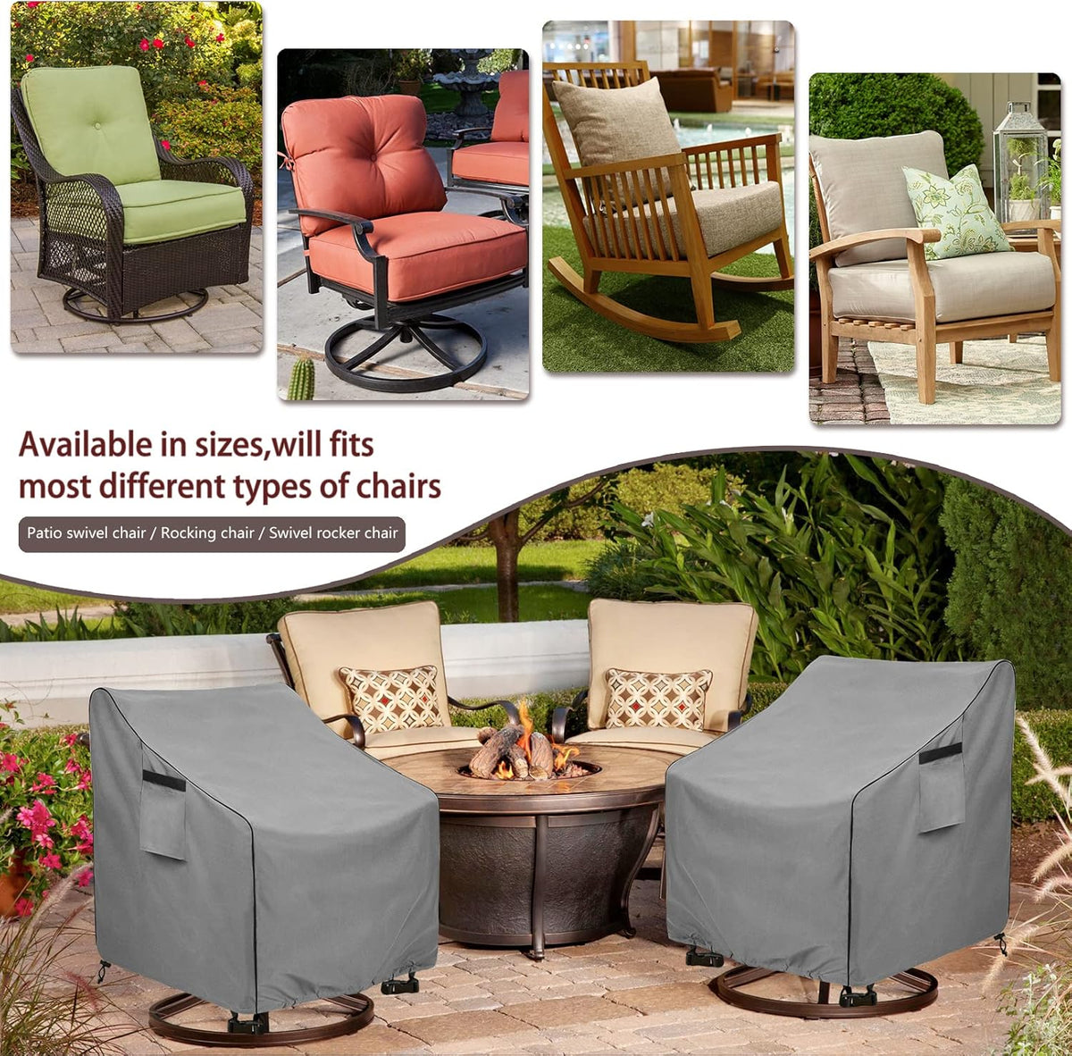 Okcool Outdoor Swivel Chair Cover 2 Pack,Outdoor Furniture Patio Chair Covers Waterproof