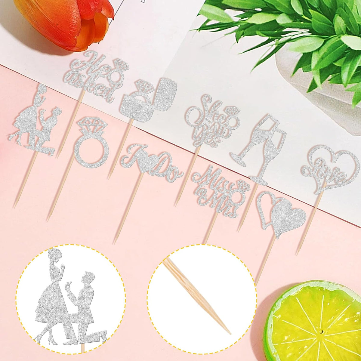 30 PCS He Asked She Said Yes Cupcake Toppers Engagement Cupcake Toppers Miss to Mrs I Do Love Heart