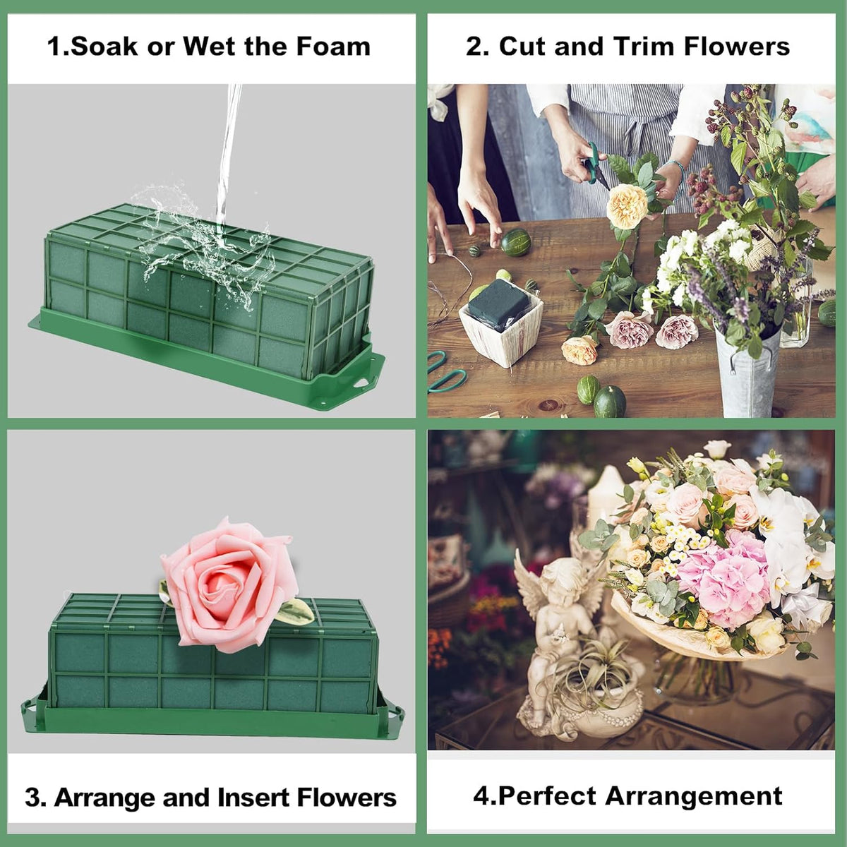 6 Packs Floral Foam Cage Flower Holder with Floral Foam Blocks for Fresh Flower, Artificial