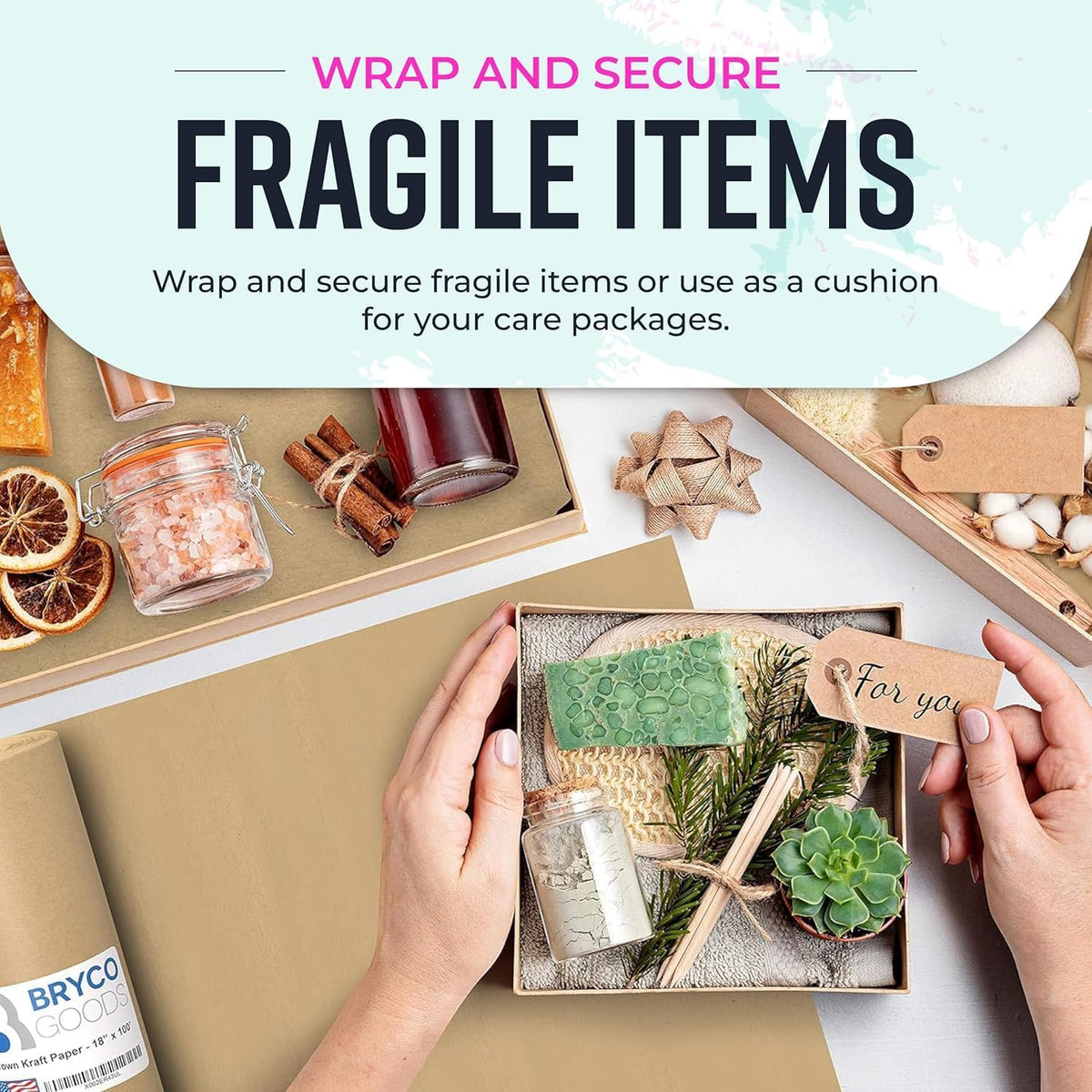 Bryco Goods Brown Kraft Paper Roll - 18" x 1200' (14,400") - Made in USA - Ideal for Gift Wrapping