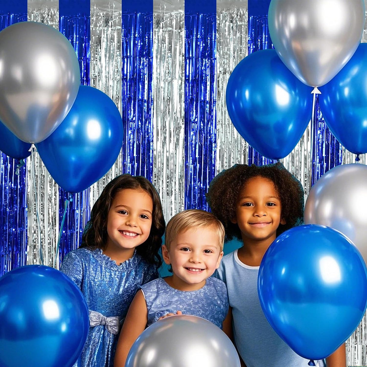 BEISHIDA 2Pcs Blue Silver Door Streamers Congrats Grade 2025 Decoration Backdrop Foil Fringe Tinsel