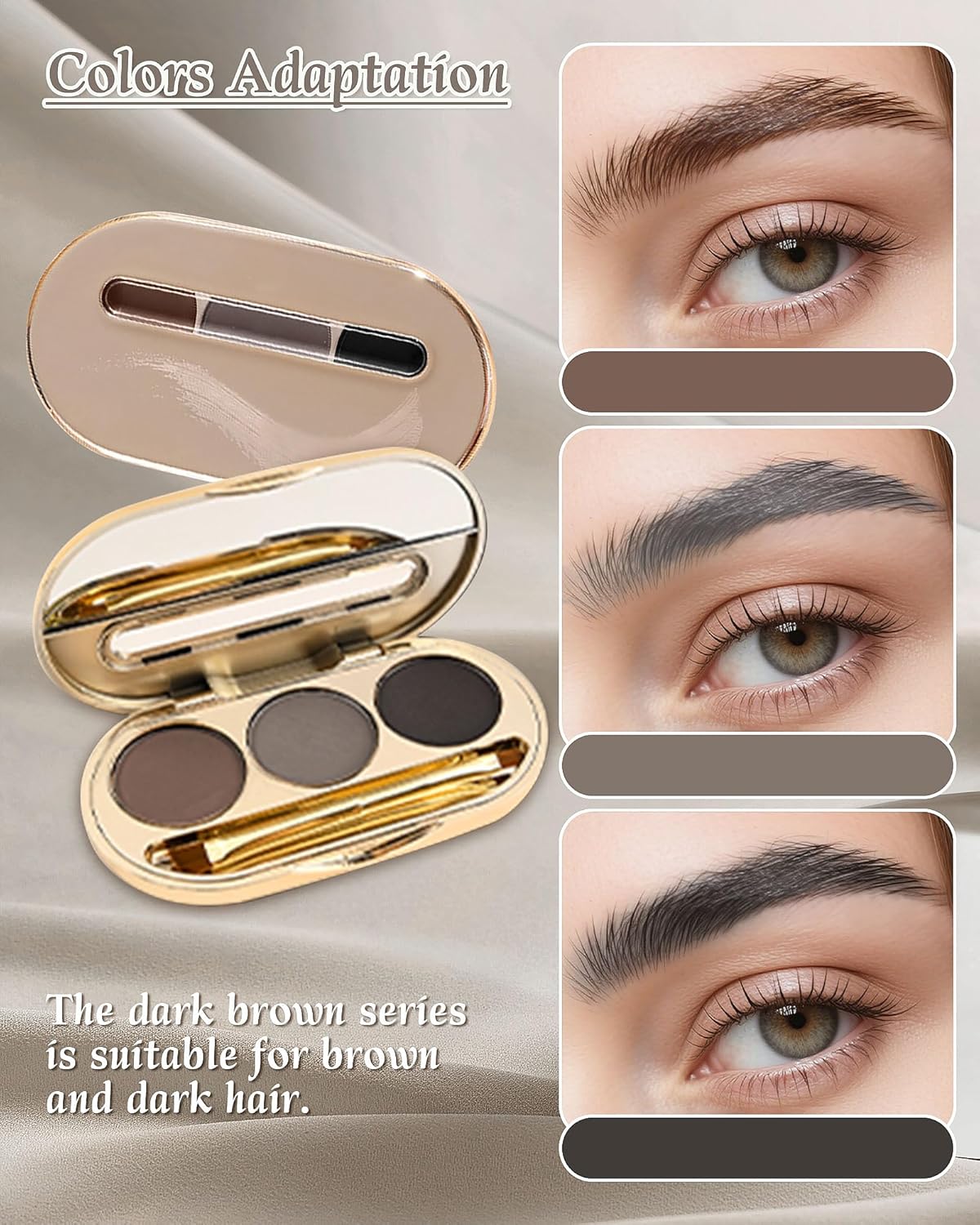 Waterproof Eyebrow Powder Kit - 3 Colors Long-Lasting Brow Powder Palette with Brush Razor &