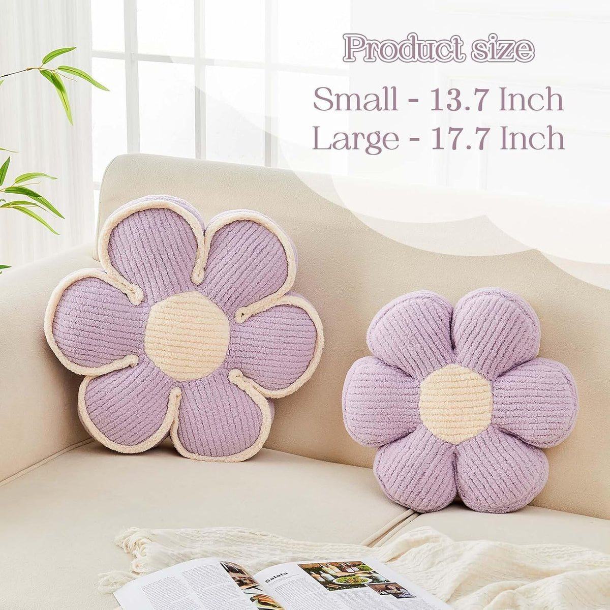 Flower Pillow, Soft Flower Decorative Throw Pillow, Cute Daisy Flower Shaped Seating Floor Cushion