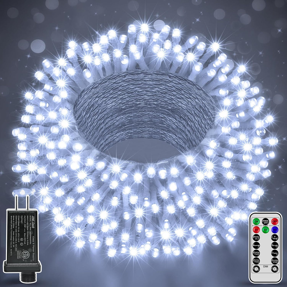 196FT 600LED Christmas Lights Outdoor Waterproof, White String Light with Remote, 8 Modes Christmas