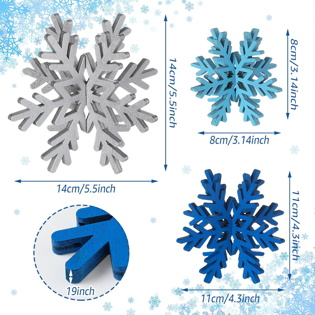 Bucherry 12 Pcs Wooden Snowflake Table Decor 3D Snowflake Tabletop Signs and Centerpiece for
