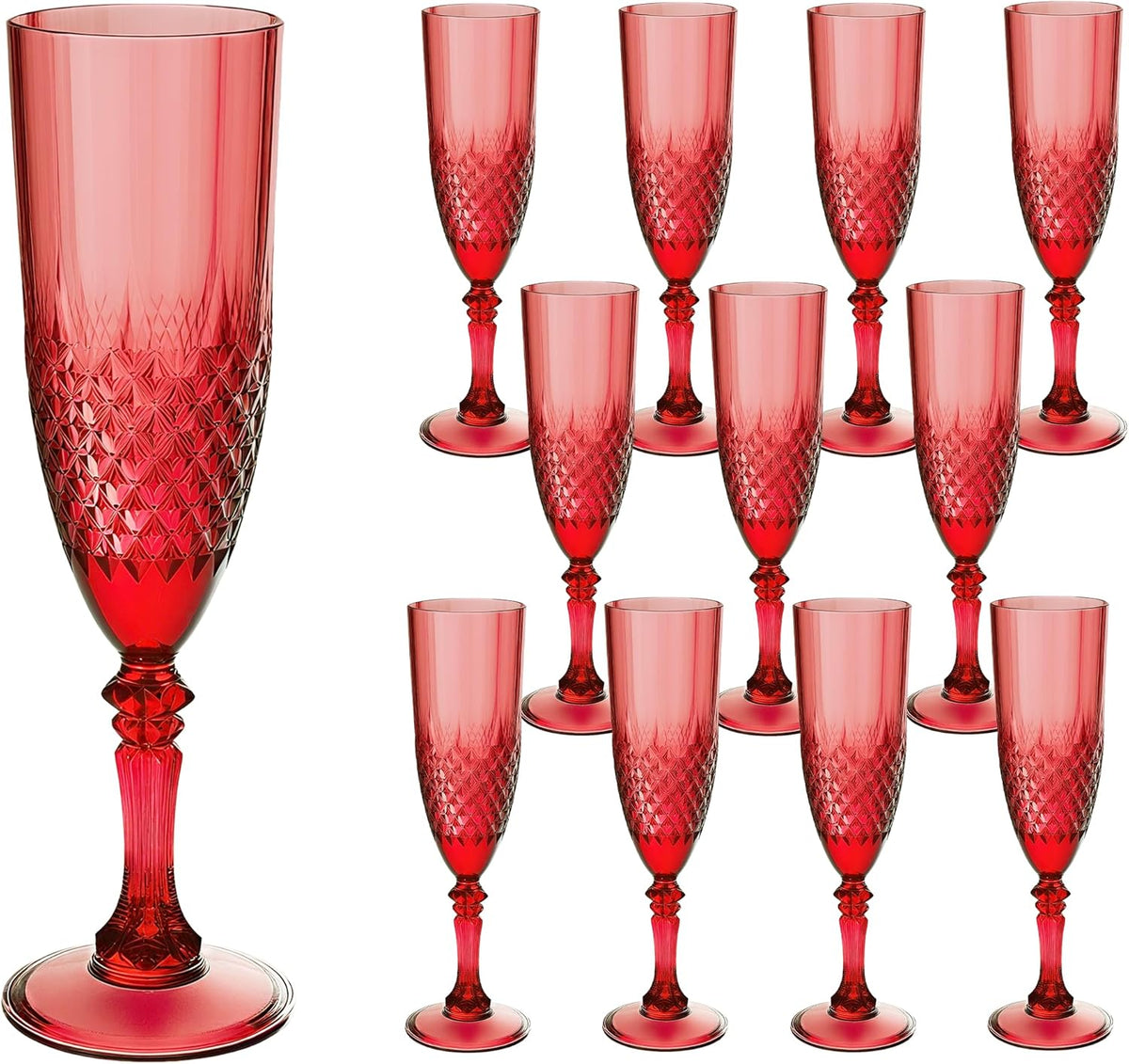 Plastic Champagne Flutes, 12PCS Dark Red Wine Glasses Goblets Cups Reusable Flute, for Christmas