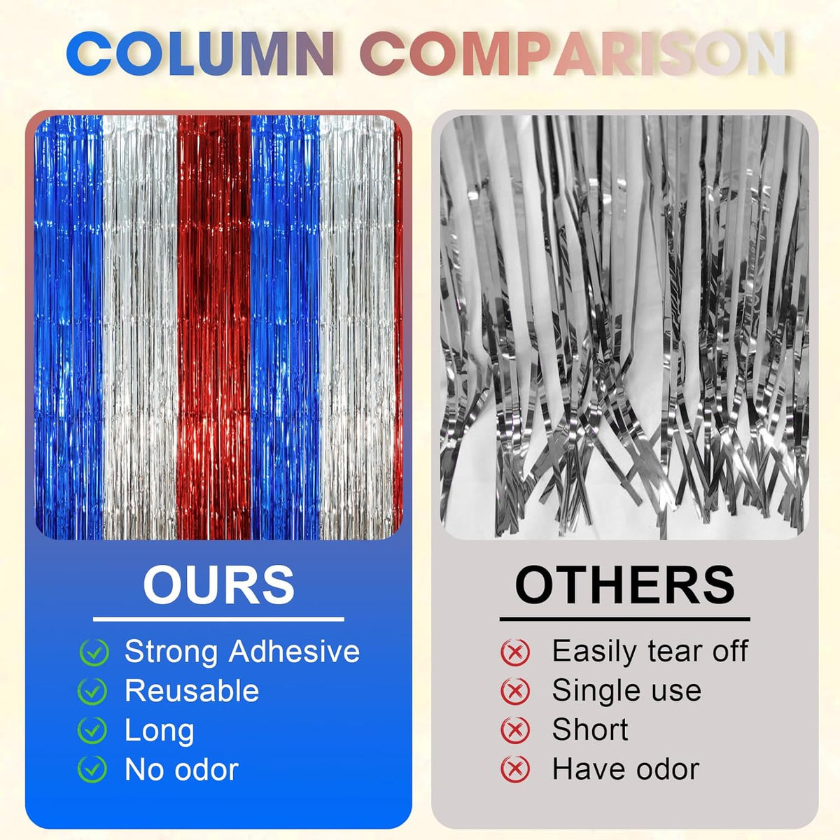 2 Pack Blue Red Silver Foil Fringe Backdrop Curtains, Tinsel Streamers Party Decorations, Fringe