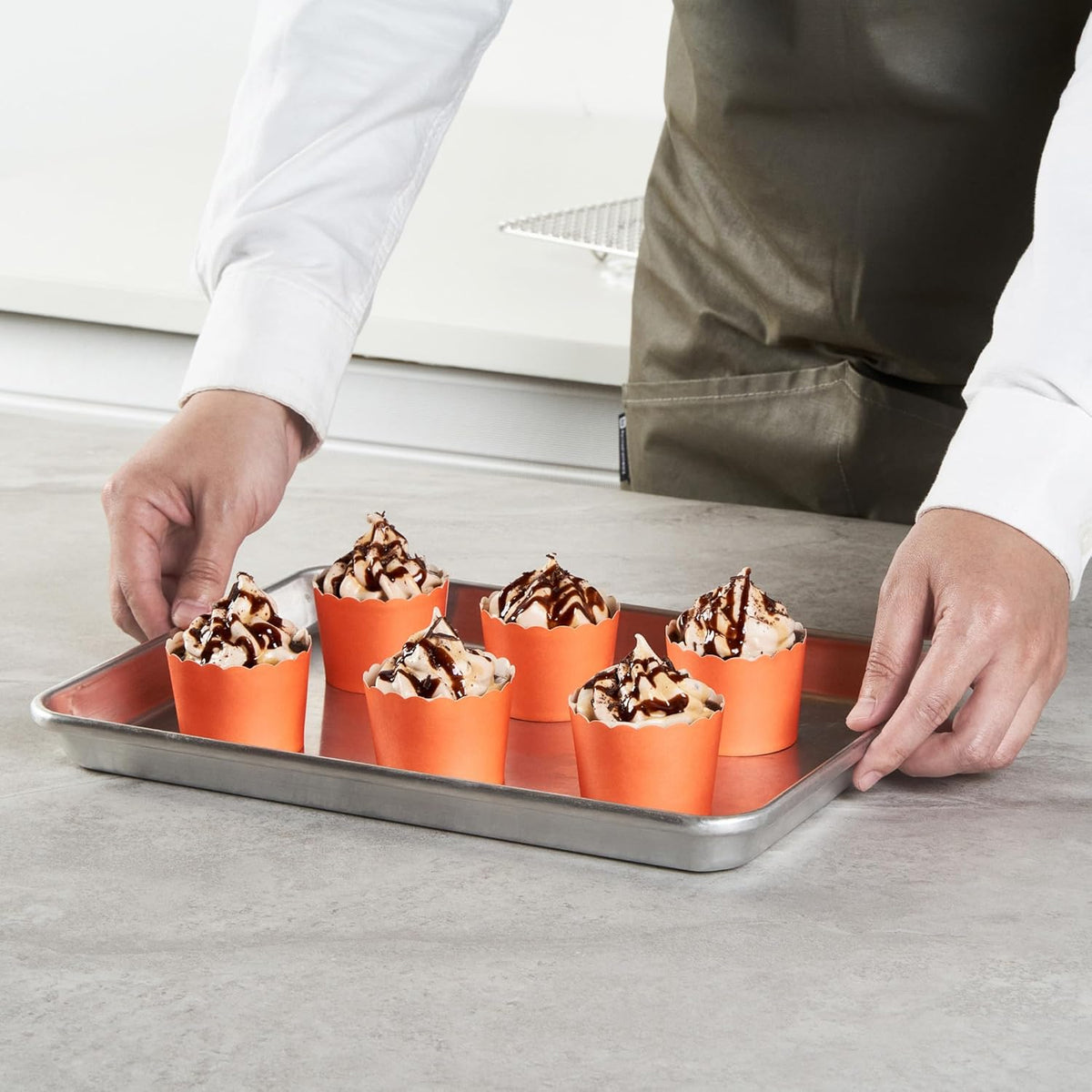 Panificio 3 Ounce Cupcake Wrappers, 200 Scalloped Baking Cups - Oven-Ready, Greaseproof, Orange