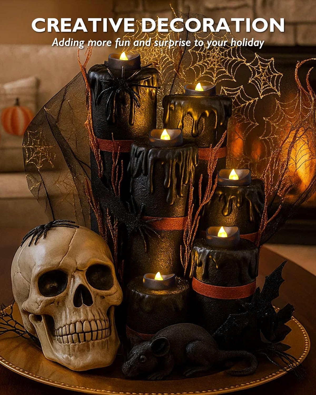 Homemory Black Tea Lights Candles Battery Operated, 200+Hour Flameless Flickering Fake Electric LED
