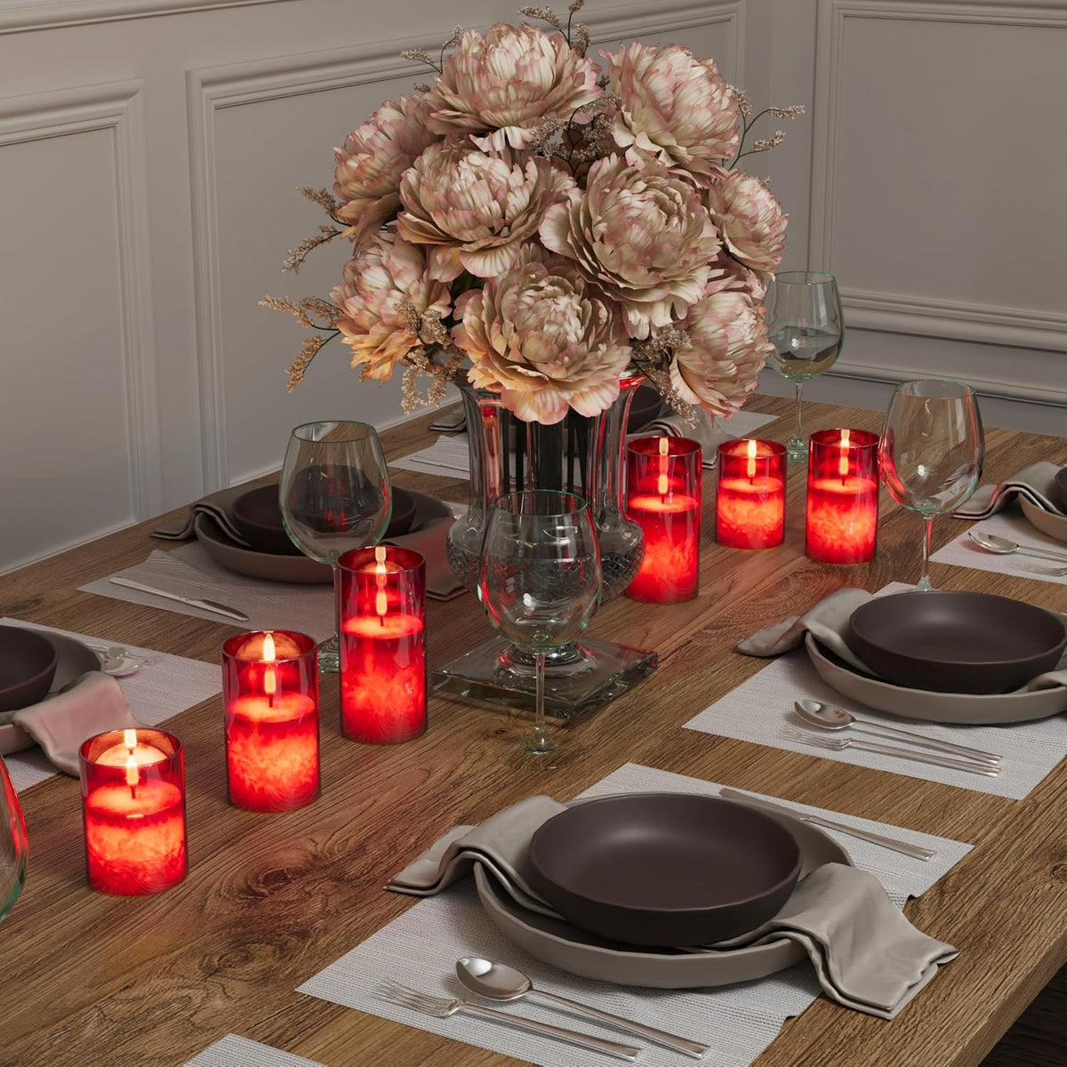 Ice Crystal Real Wax Glass Flameless Candles with Remote & Timer, Battery Operated Candles with