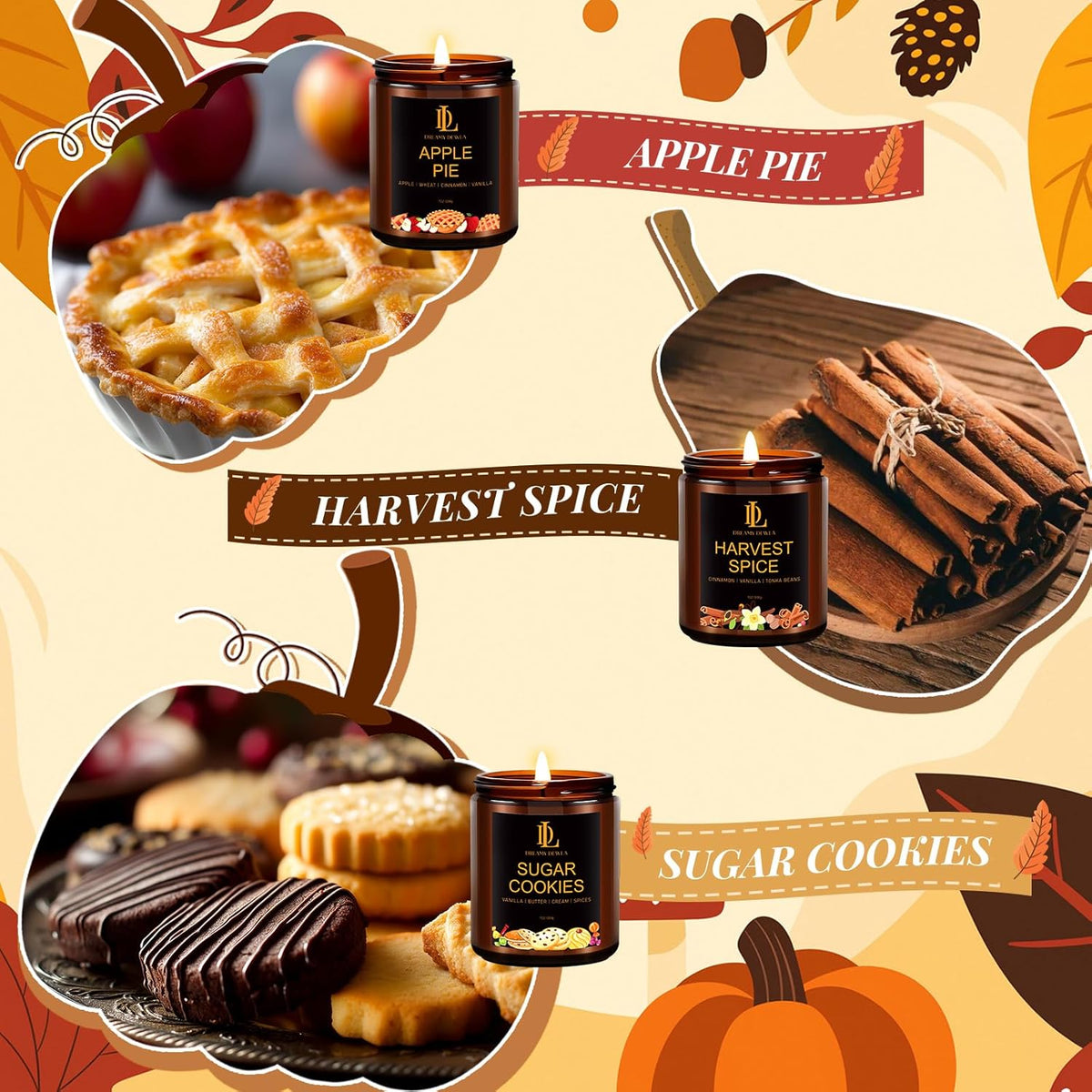 Fall Candle Set, Fall Scented Candles for Home, 6 Pack Soy Candle Set, Autumn Gifts for Women Men