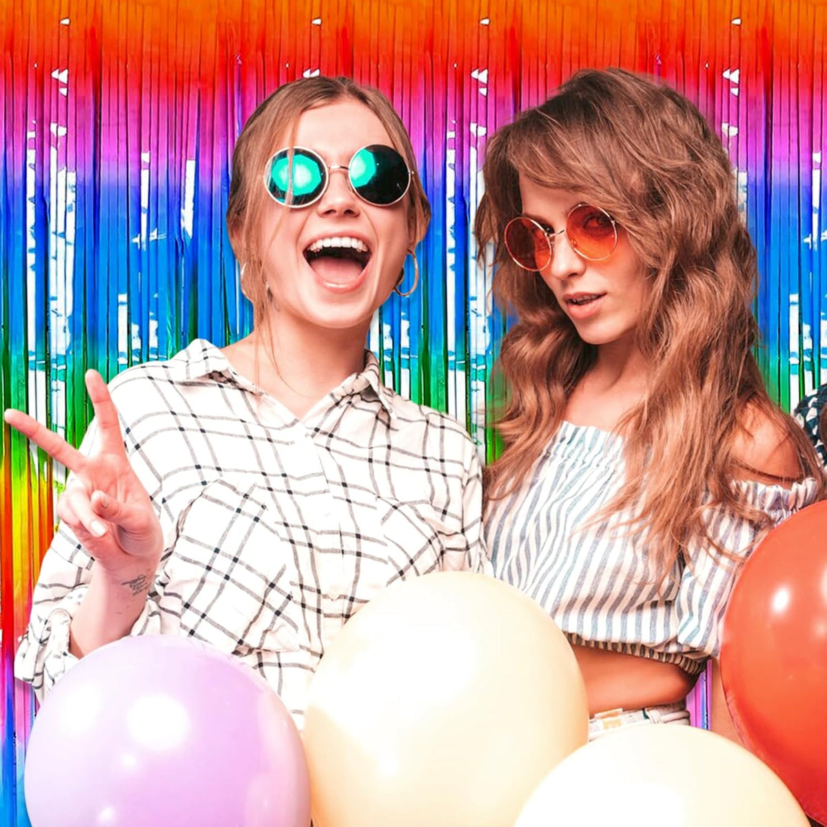 3 Pack Rainbow Foil Fringe Curtain Backdrop, 3.28Ft x 8.2Ft Metallic Tinsel Foil Fringe Streamer