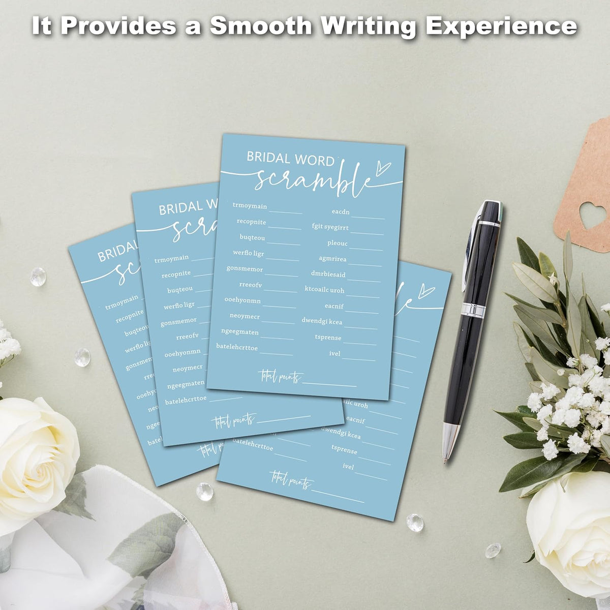 Minimalist Bridal Shower Games, 30 Light Blue Bridal Word Scramble Cards + 1 Answer Card, Wedding
