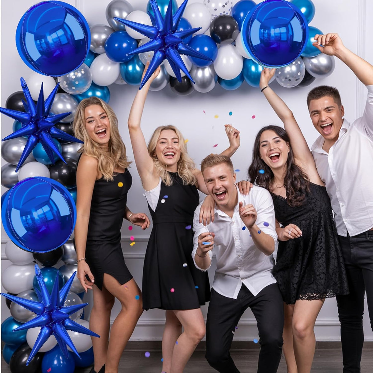 6Pcs Navy Blue Foil Balloons,22Inch Royal Blue 4D Round Ball Balloon and Explosion Star Balloon for