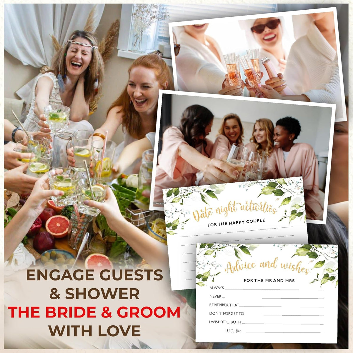 Advice and Wishes for The Mr and Mrs - Wedding Advice Cards for Bridal Shower Decorations, Bridal