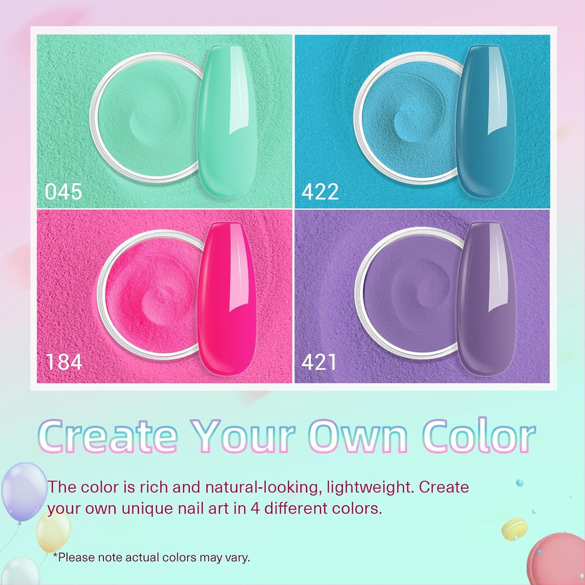 AZUREBEAUTY Dip Powder Nail Kit Starter, Spring Summer Bright Pastel Green Hot Pink Purple 4 Colors