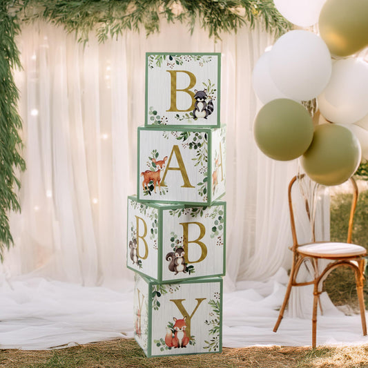 Kate Aspen Woodland Baby Boxes With Letters For Baby Shower Decorations, Gender Reveal Decoration