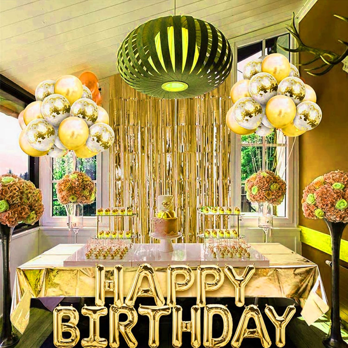 Gold Foil Fringe Curtain 3.3×8.3FT 2 Packs, Metallic Tinsel Curtains Party Streamers for Birthday