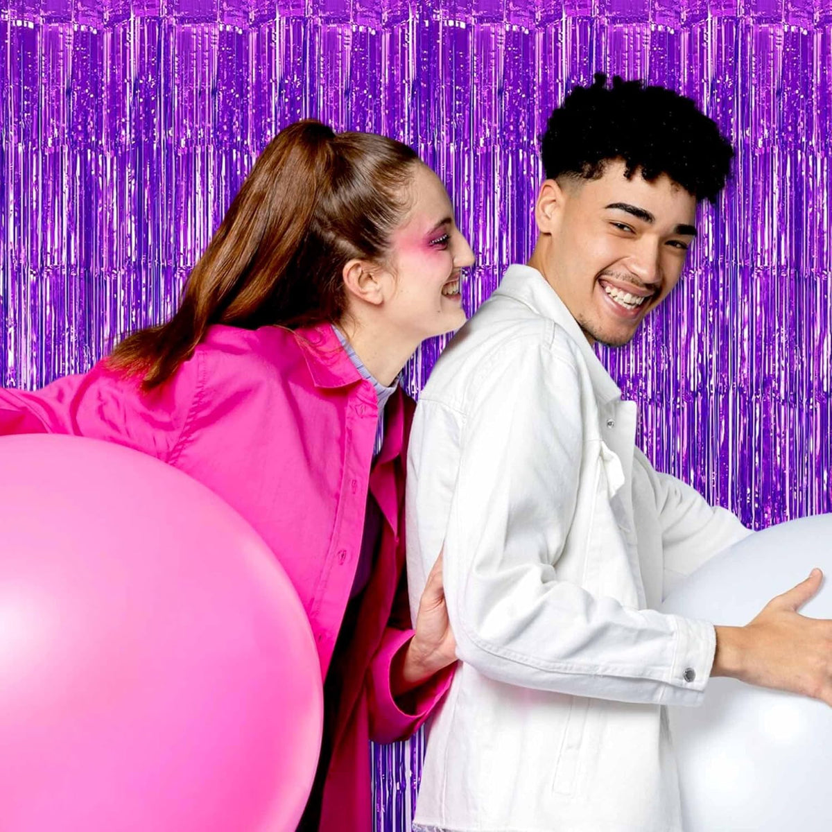 3 Pack Purple Foil Fringe Curtains Backdrop, 3.28 x 9.8 Ft Metallic Streamers Tinsel Curtains