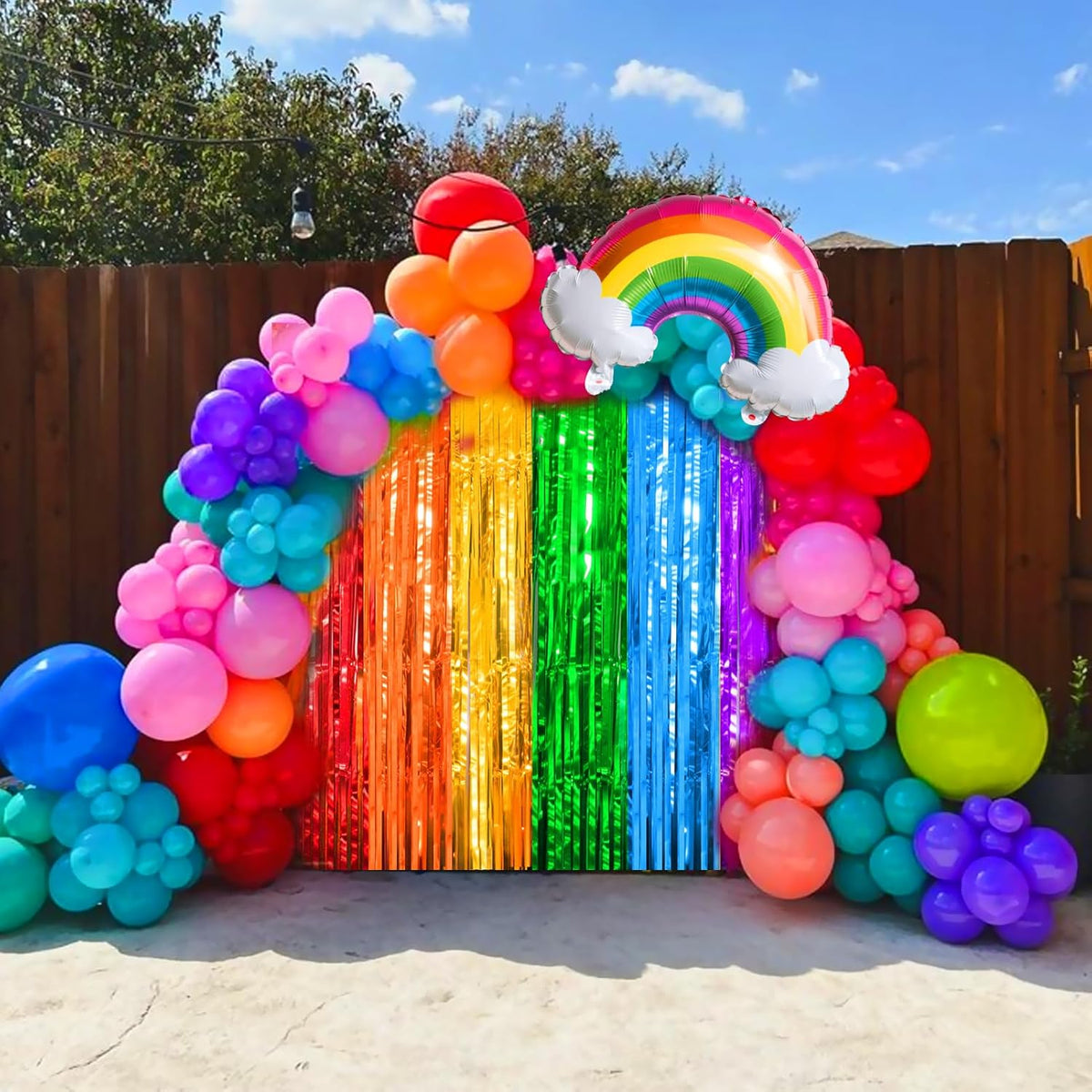 4 Packs Rainbow Foil Fringe Curtain, Assorted Color Metallic Tinsel Backdrop for Birthday, Baby