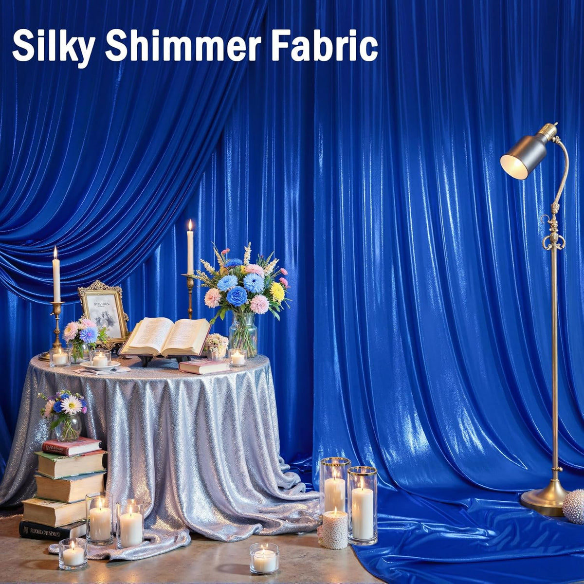 20ftx10ft Royal Blue Sequin Backdrop Curtain Panels for Parties, 4 Panels Wrinkle Free Glitter