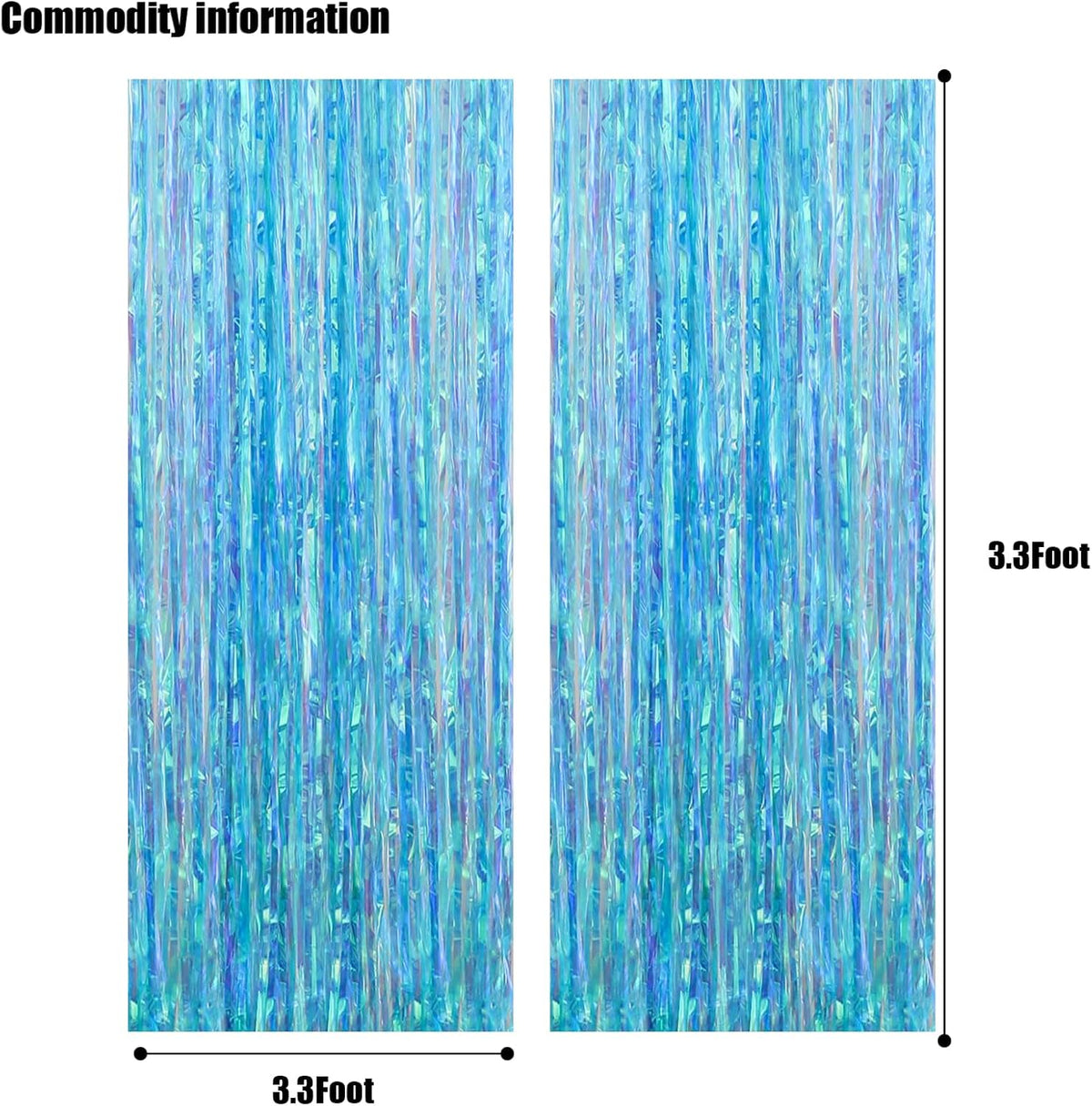 CANREVEL 2 Pack 3.2x6.5 Feet Iridescent Foil Fringe Backdrop Curtains, Clear Blue Tinsel Photo