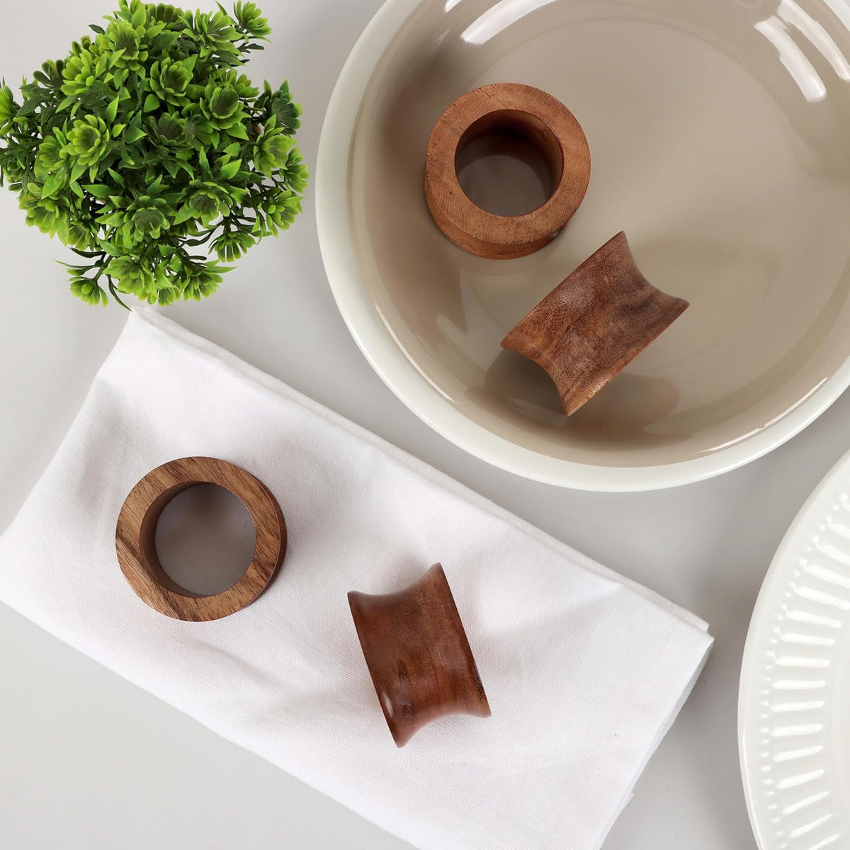 Wooden Napkin Rings Set of 12 Fall Decor for Home Round Acacia Wood Napkin Holders for Dining Table