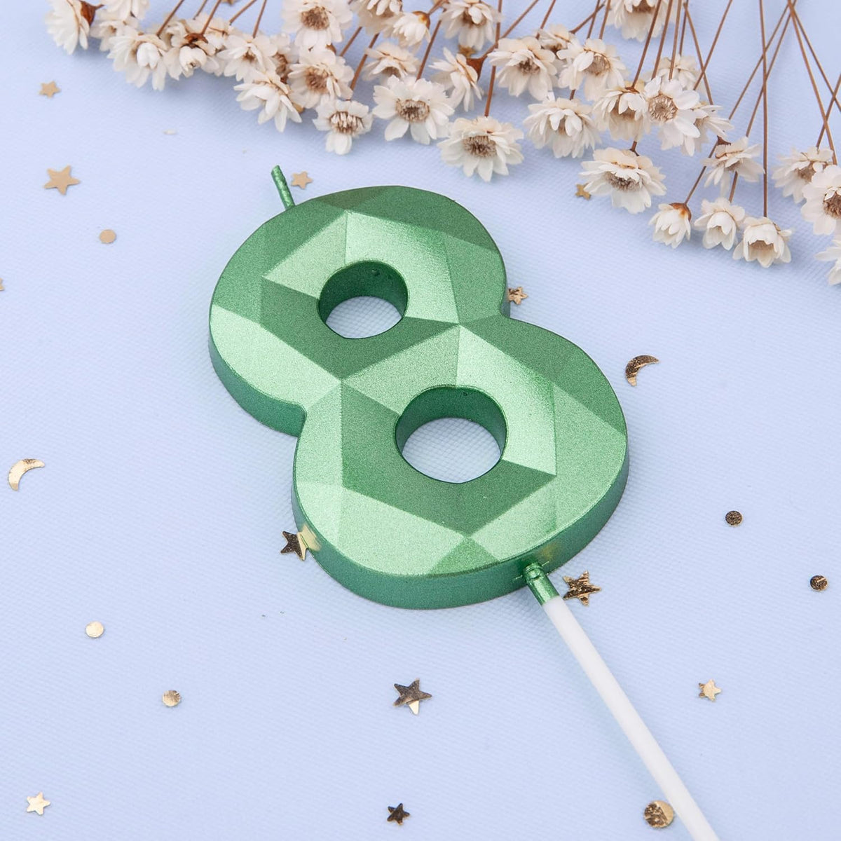 PHD CAKE 2.76 Inch Crystal Green 8 Number Cake Candle, Numeral Birthday Candles, Green Number