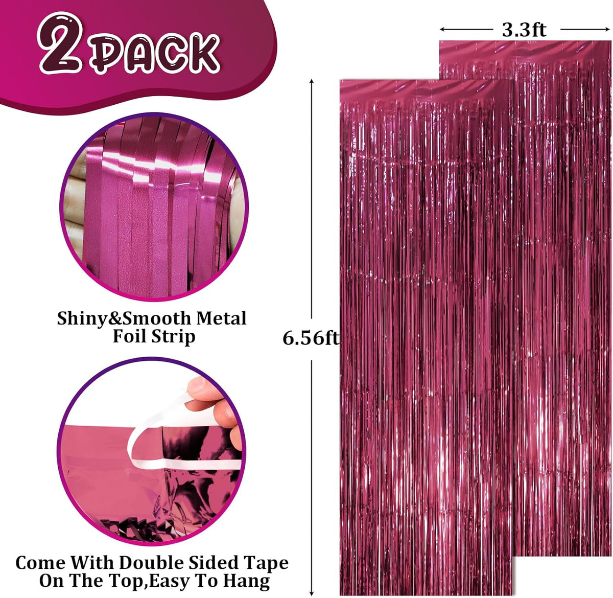 2 Pack Burgundy Foil Fringe Backdrop Curtains, Tinsel Streamers Party Decorations, Fringe Backdrop