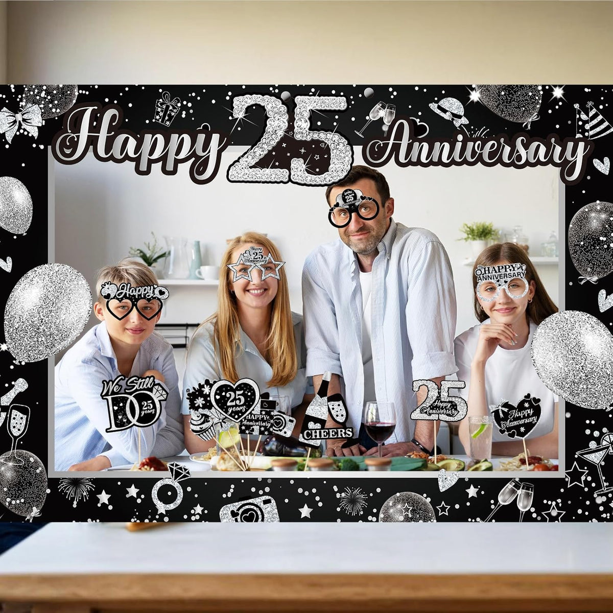25th Wedding Anniversary Decorations Black Sliver 25th Wedding Anniversary Party Photo Booth Props