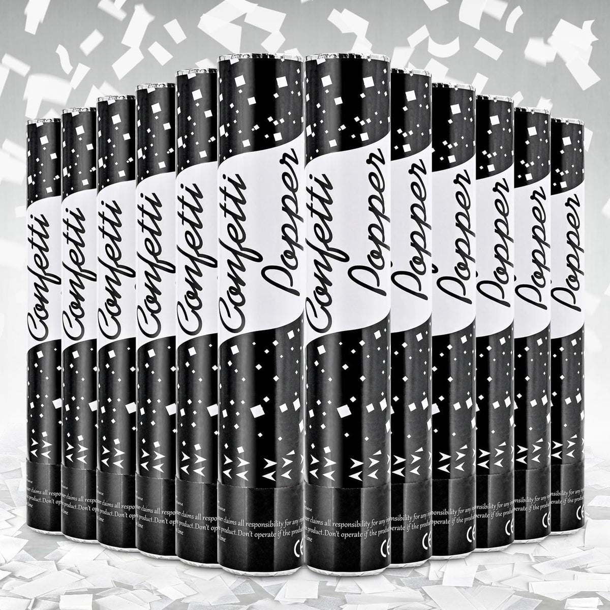 Confetti Poppers 12 Pack - White Confetti Cannons for Wedding, Birthday, Graduation, Baby Shower