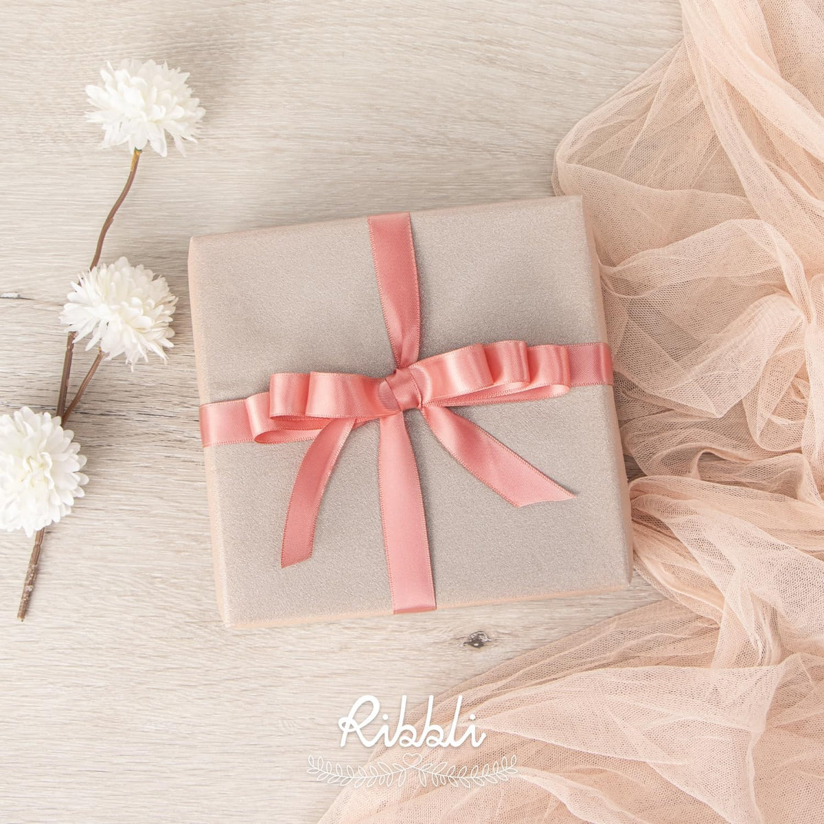 Ribbli Rose Gold Satin Ribbon 5/8 inch x Continuous 25 Yards,Double Faced Satin Use for Craft, Gift