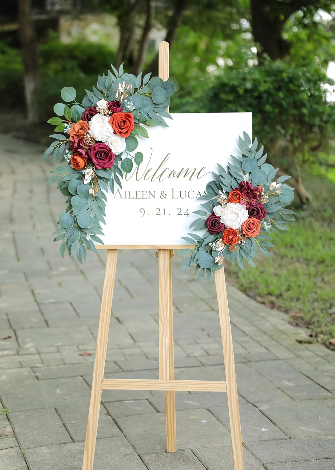 Artificial Burnt Orange Wedding Arch Flowers Swags (Set of 2) for Welcome Signs Floral and Wedding