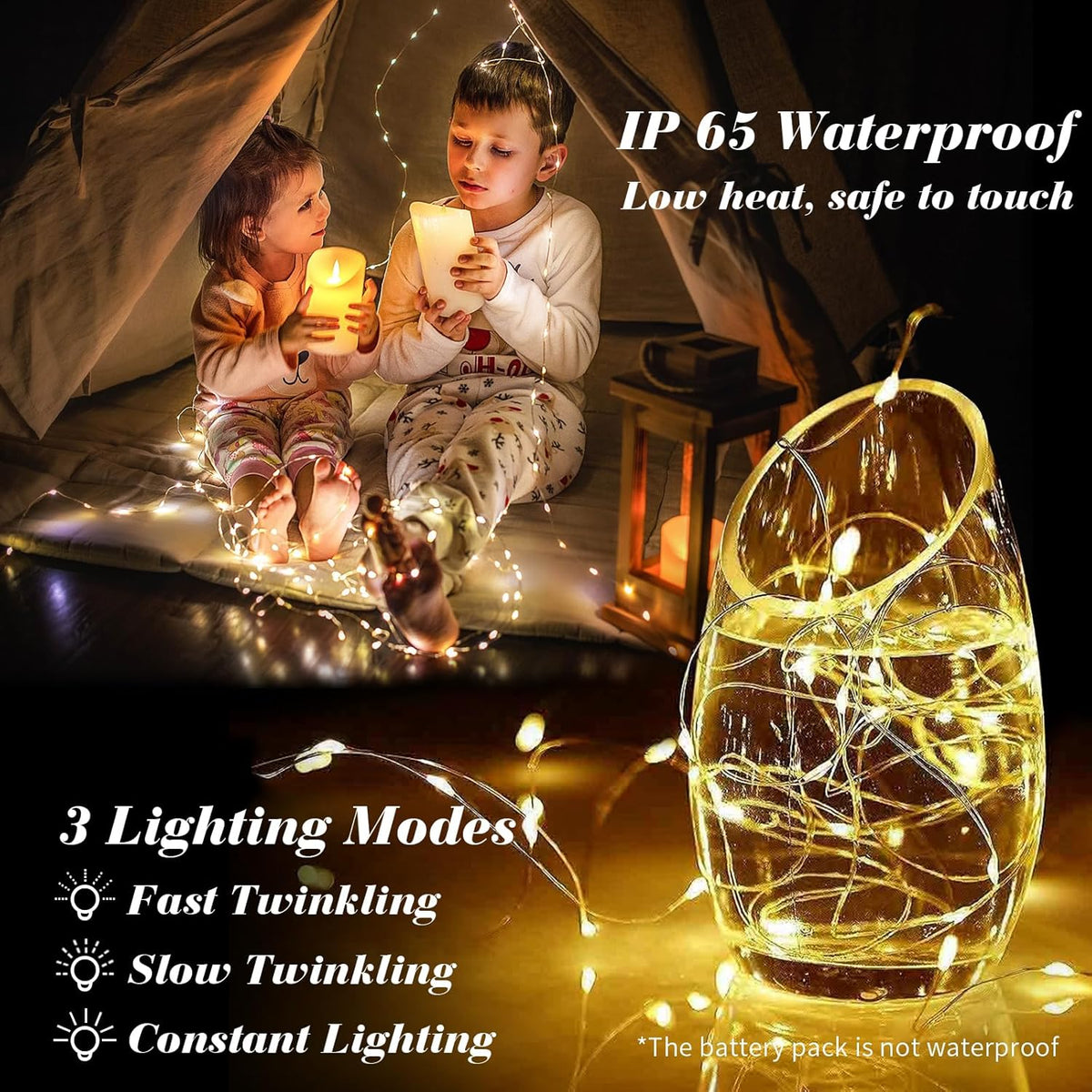 ZGWJ 50 Pack Fairy Lights Battery Operated, 7ft 20 Mini LED Fairy String Lights Silver Wire 3 Modes