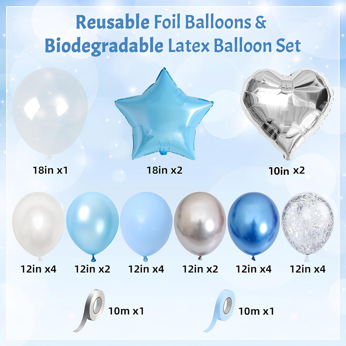 Blue and Silver Balloons Heart Star Mylar Balloons, Happy Birthday Decorations for Men Women