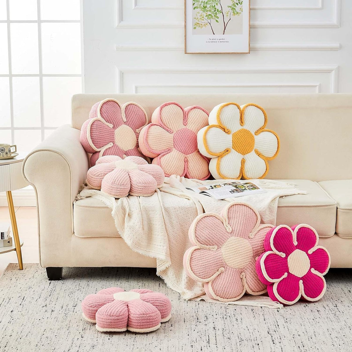 Flower Pillow, Soft Flower Decorative Throw Pillow, Cute Daisy Flower Shaped Seating Floor Cushion