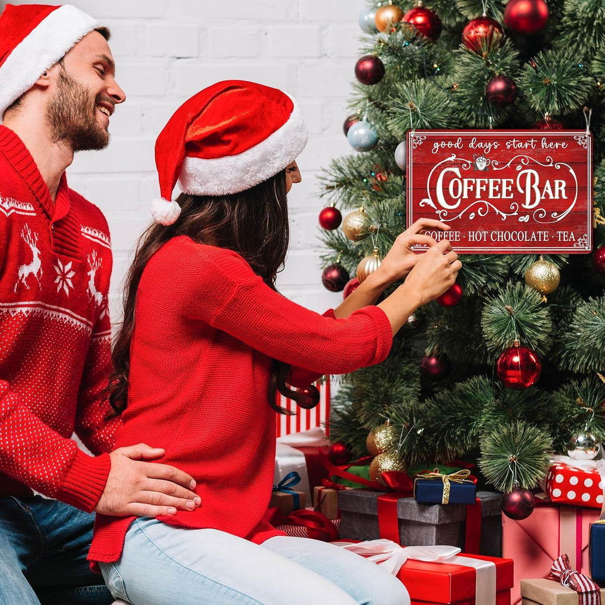 Vintage Christmas Coffee Bar Tin Sign - Kitchen Decor, Tea Bar Accessories, Hot Chocolate Station