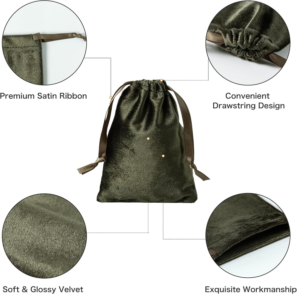 QIANF 12pcs Moss Green Velvet Drawstring Bags 3x4 inches Glossy Small Velvet Cloth Gift Bags