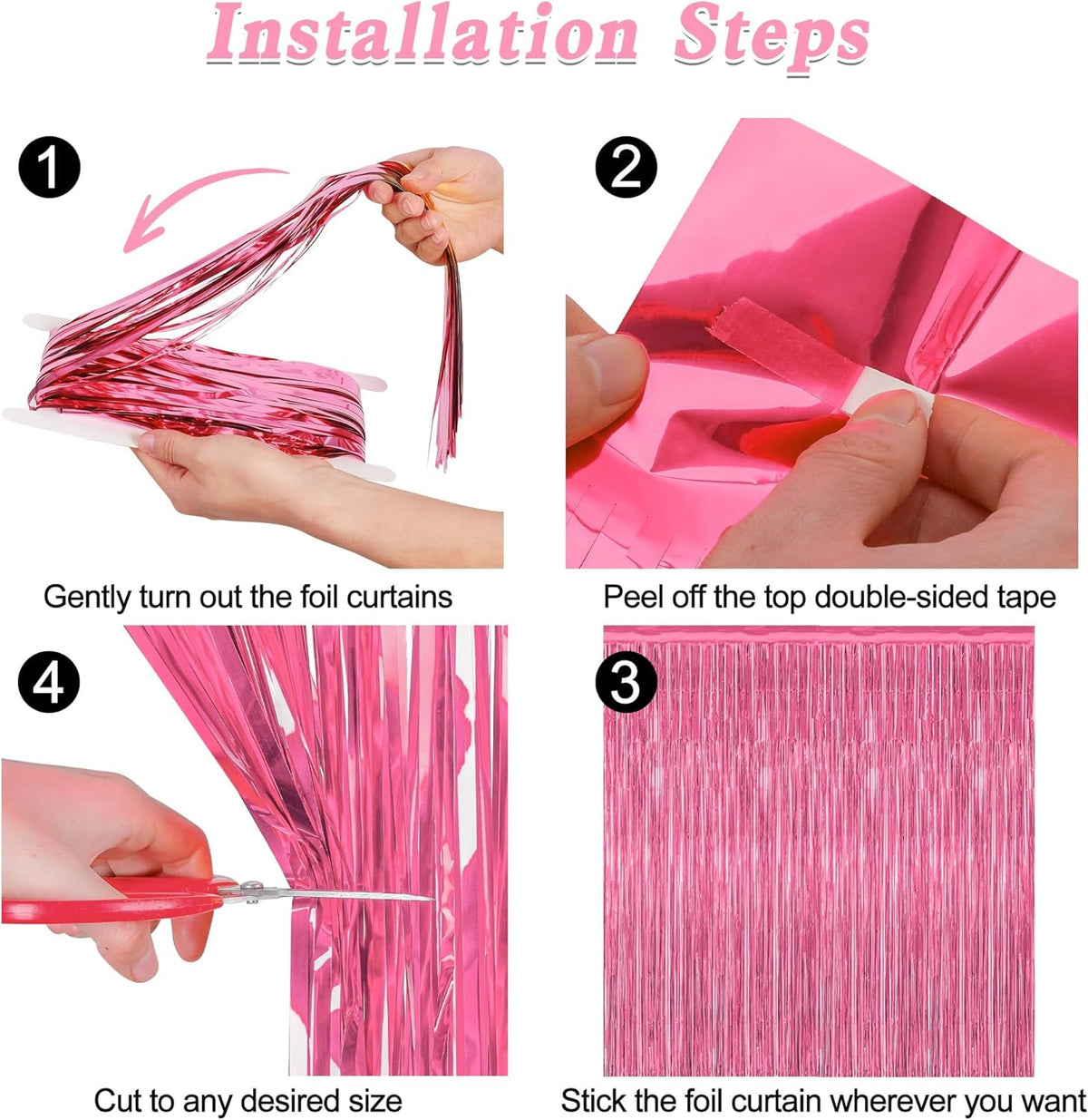 4 Pack Birthday Decorations, 3.28 FT x 7.05 FT Pink Backdrop, Metallic Happy Birthday Backdrop