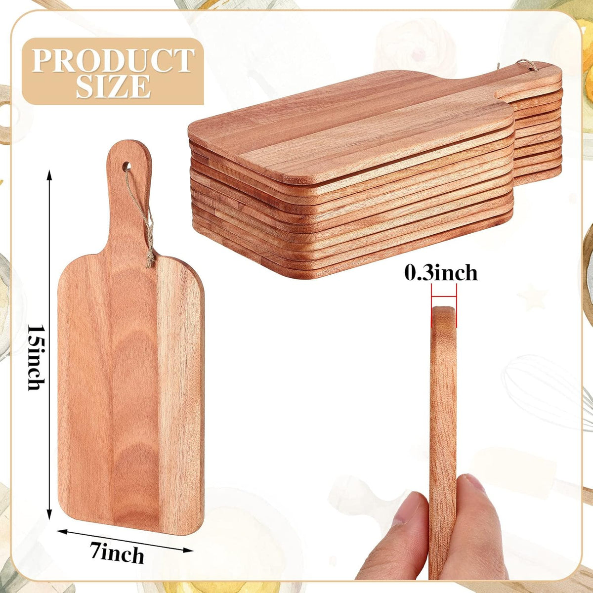 Patelai 12 Packs Wooden Cutting Board Set with Handles Large Kitchen Serving Plain Chopping Board