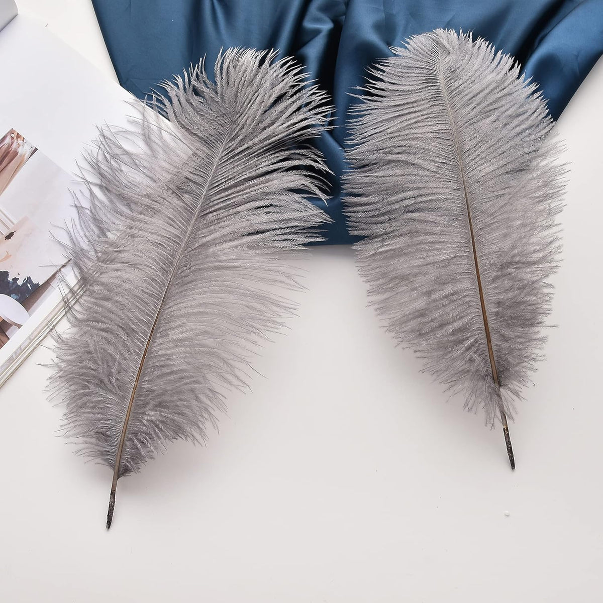 Ballinger Natural Gray Ostrich Feathers - 24pcs 12-14inch Big Feathers for Wedding Party