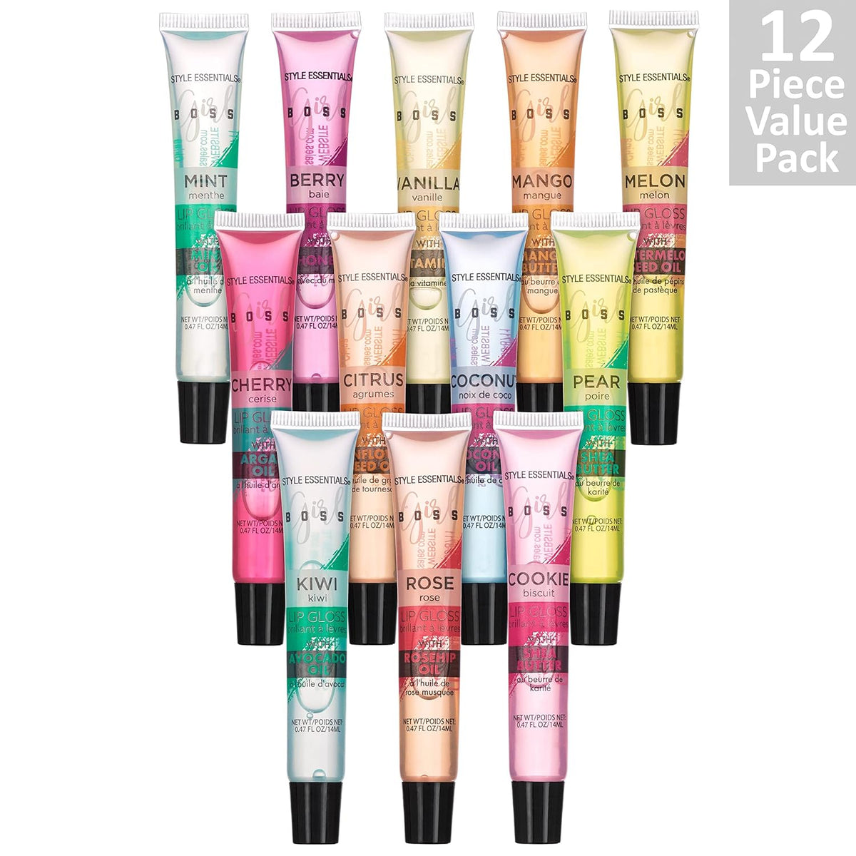 EXPRESSIONS 12pc Lip Gloss Lip Oil Collection – Lip Gloss Tubes with Essential Oils, Moisturizing