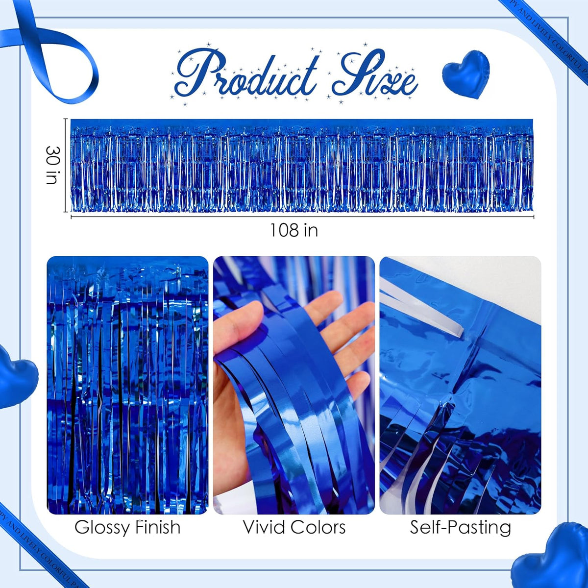 2 Pack Dark Blue Table Skirts, 29x108" Metallic Foil Tinsel Fringe Table Skirts for Rectangle