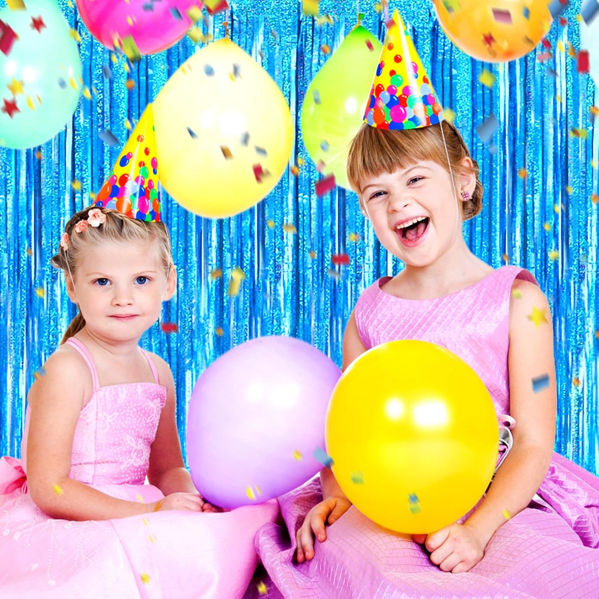 3 Pack Lake Blue Foil Fringe Curtain Backdrop, 3.28Ft x 8.2Ft Metallic Tinsel Foil Fringe Streamer