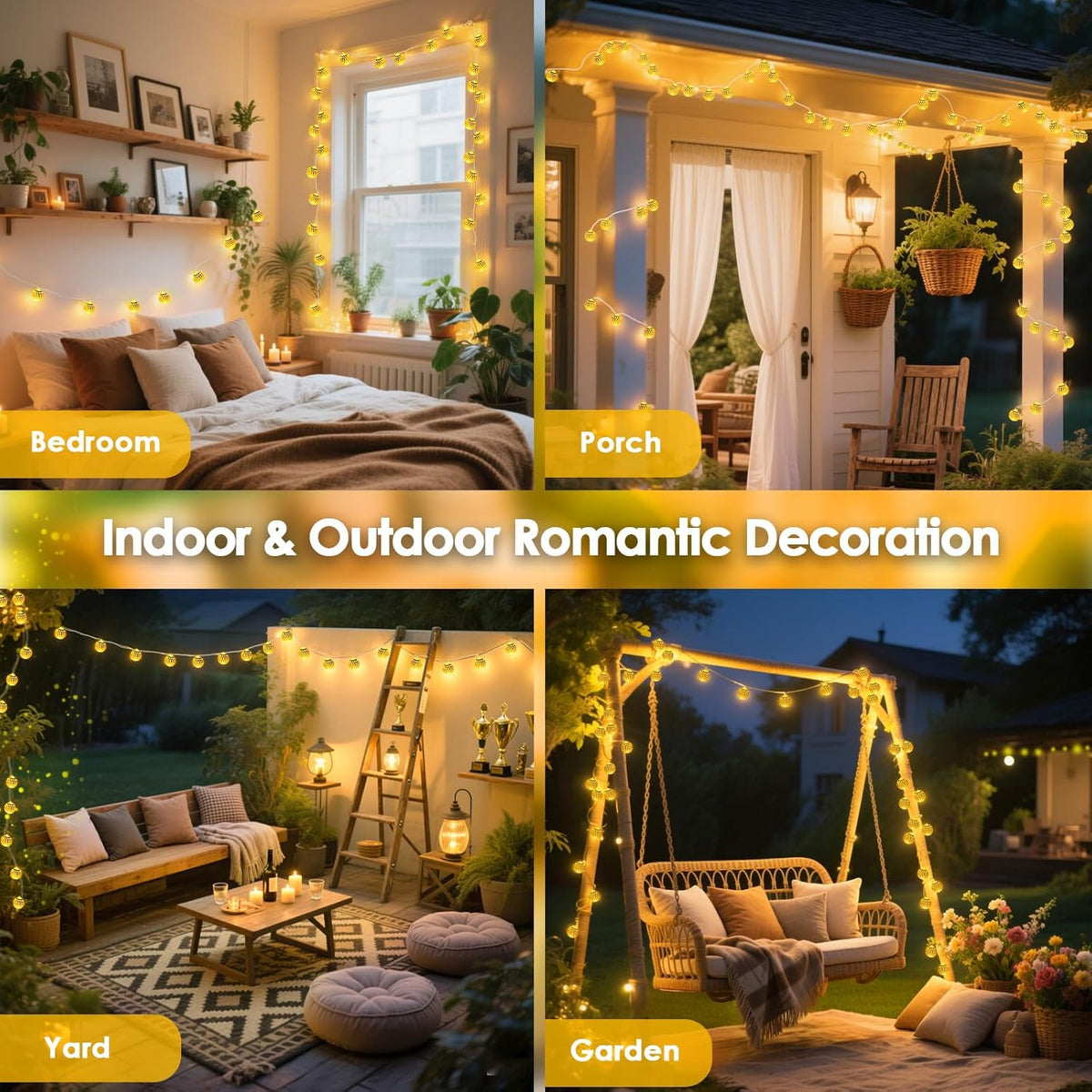 LORRYTE Moroccan String Lights Outdoor Battery Operated, 60 LED 36 FT Globe Fairy Lights with 8