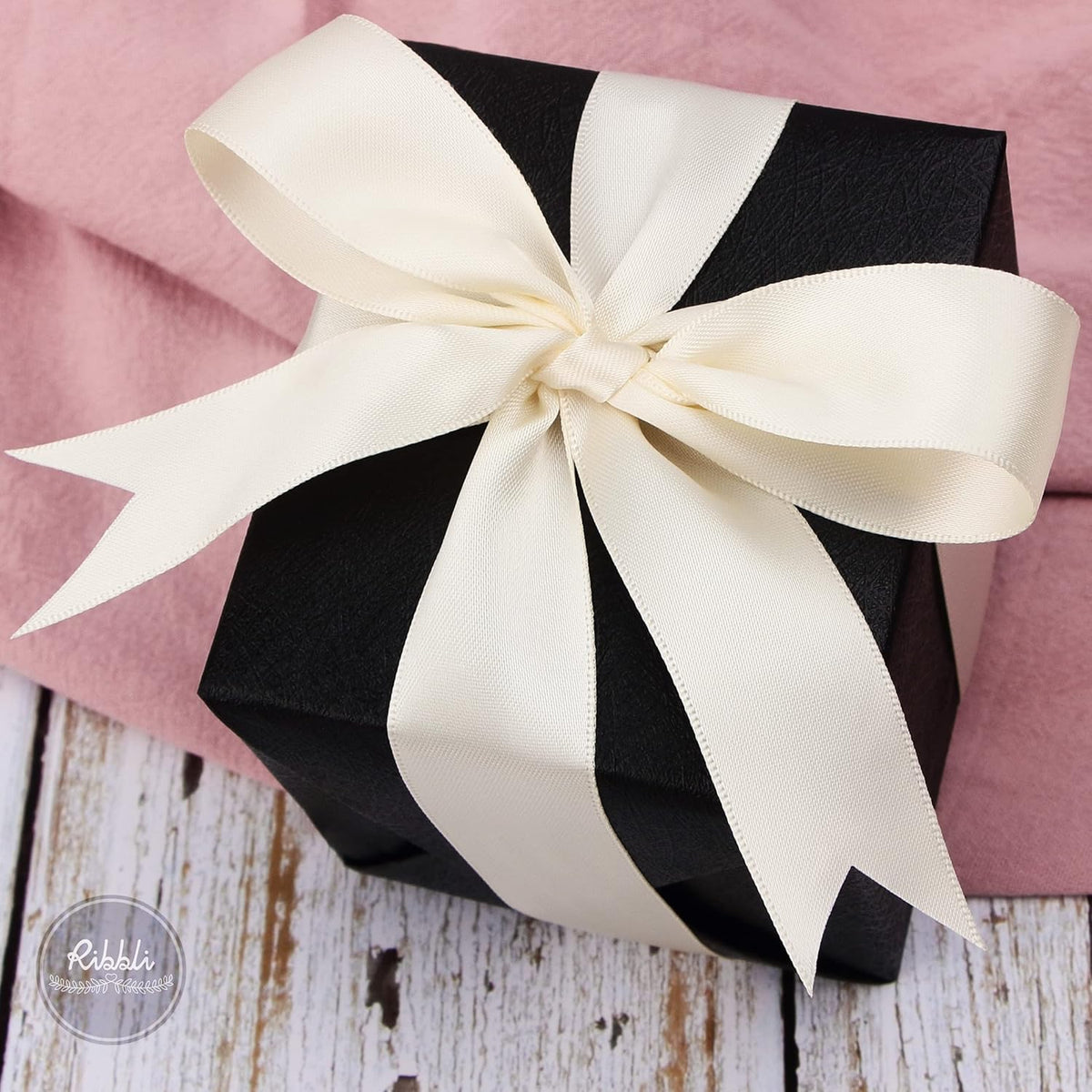 Ribbli Ivory Double Faced Satin Ribbon,1” x Continuous 25 Yards,Use for Bows Bouquet,Gift