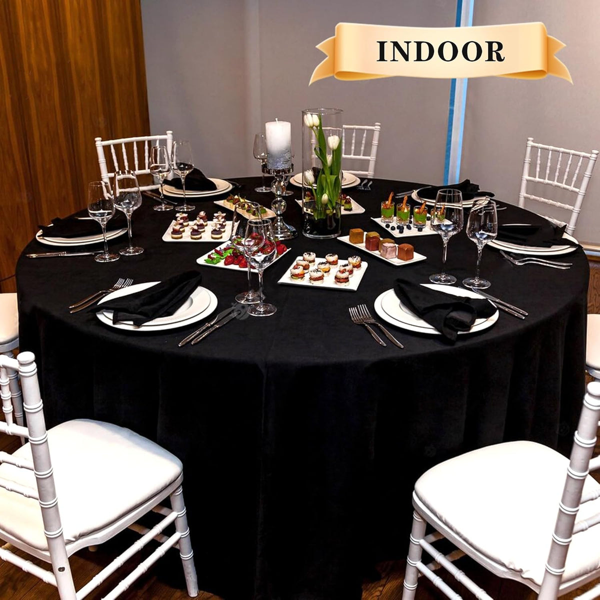 sancua 10 Pack Round Tablecloth Black 90 Inch - Stain and Wrinkle Resistant Table Cloth, Washable