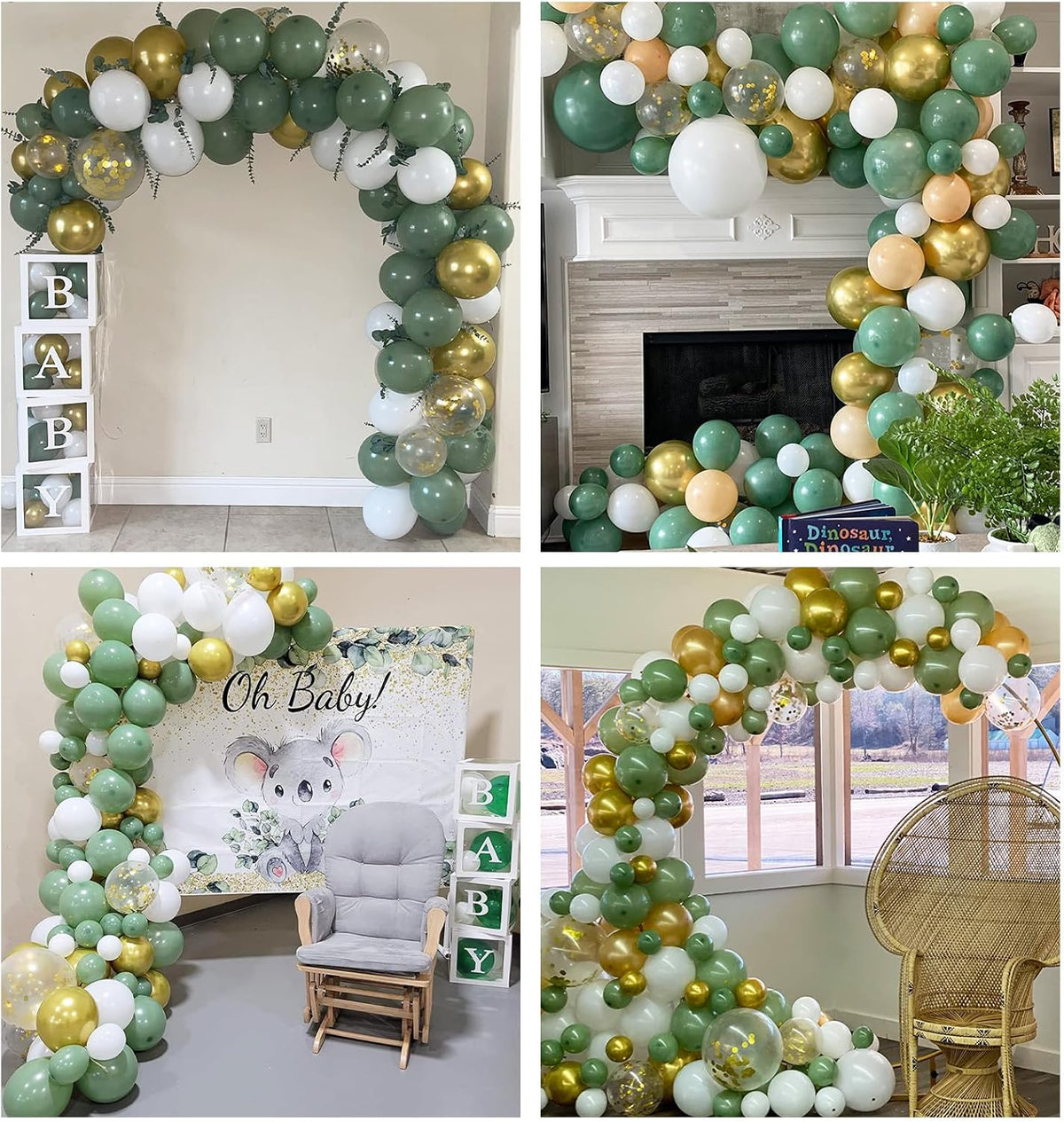 Sage Green Gold Balloons, 12 Inch Green White Metallic Gold Balloons, Olive Sand White Balloon